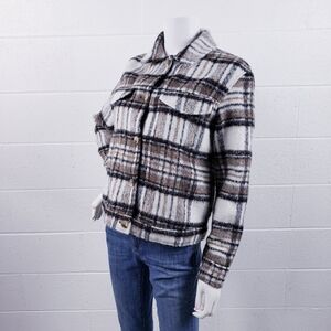 JOIE Plaid Shirt Jacket Shacket Womens Size Small Button Front Brown Black White